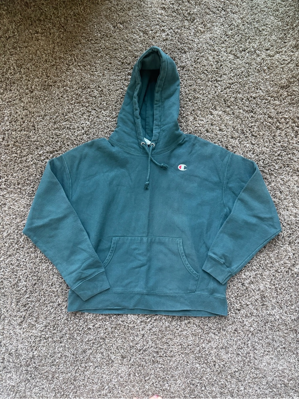 Champion Dark Green Reverse Weave Hooded Pullover Sweatshirt